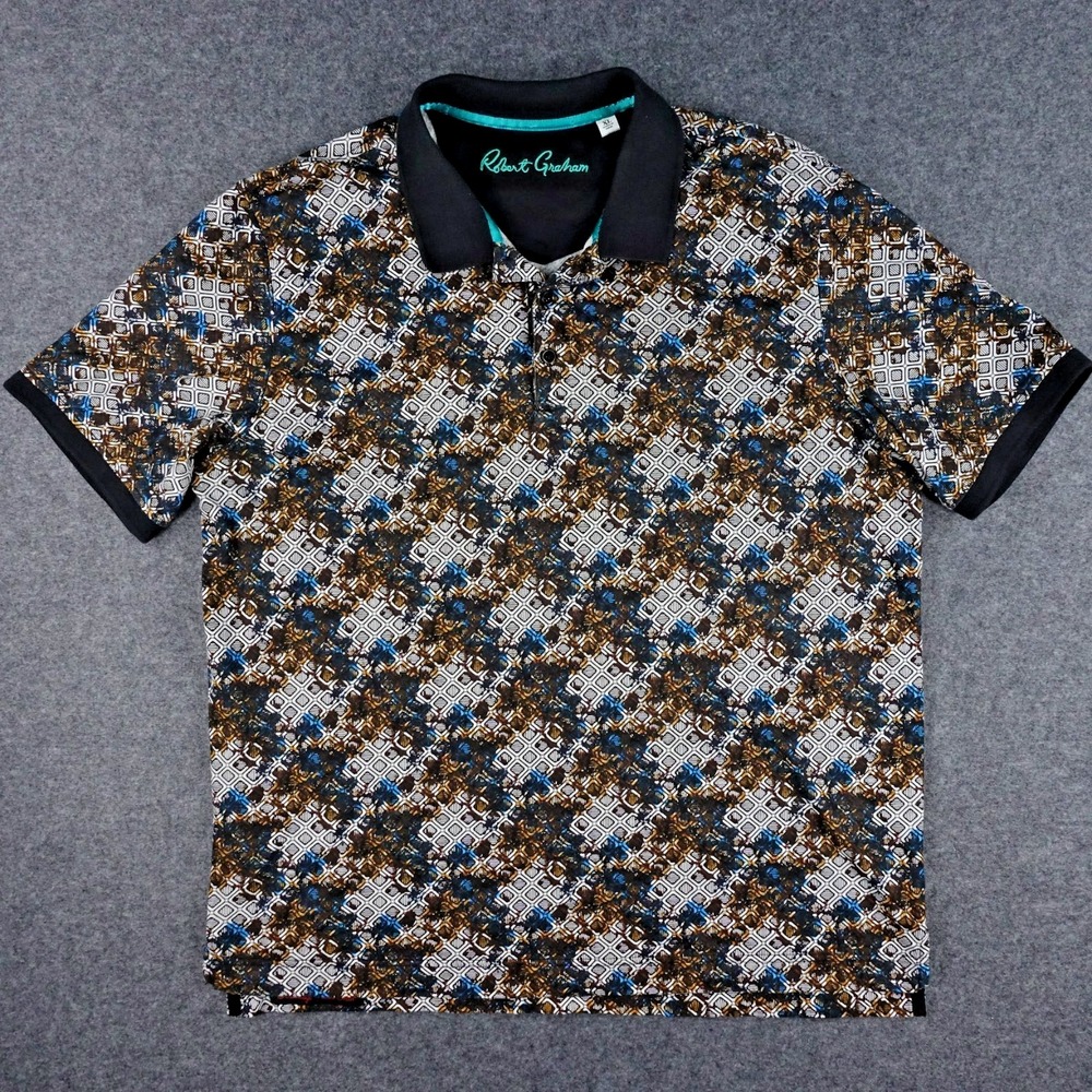 Robert Graham Polo Shirt Men's XL Multicolor Geometric Pattern Cotton New - Picture 3 of 16